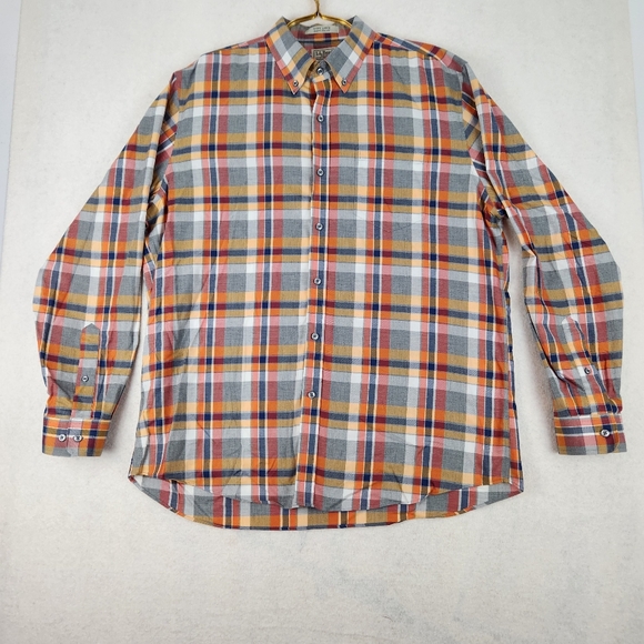 LL Bean Wrinkle Free Size Large Plaid Button Shirt- Orange - Picture 1 of 11